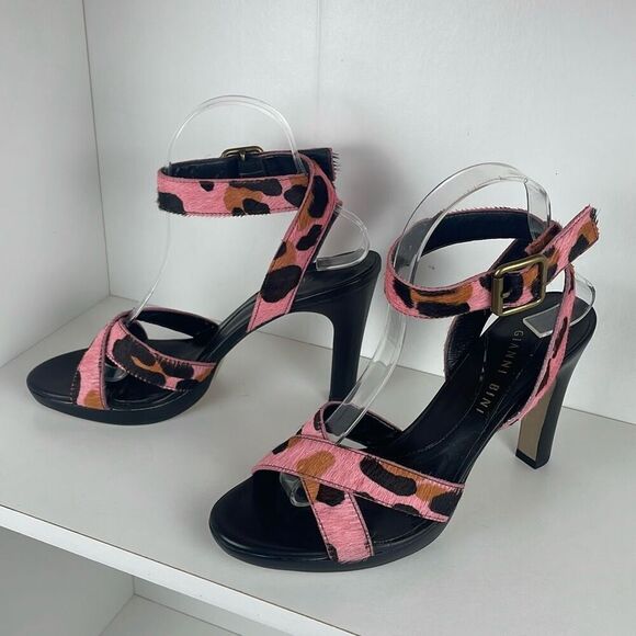 Gianni Bini Veronica Leopard Print Hair on Hide Strappy Heeled Sandals 8 - Picture 1 of 13